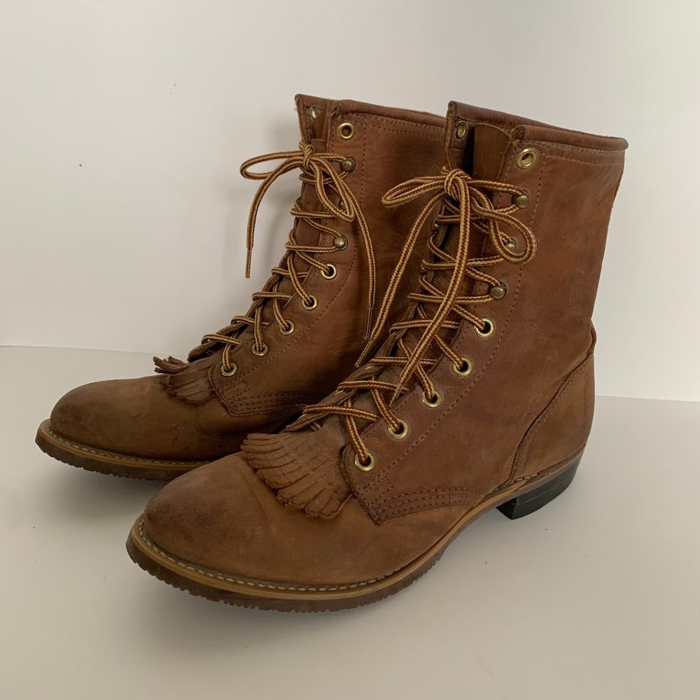 PD TUFF USA Biltrite Kiltie Oil Resistant Tan Leather Lace Up Roper Boots Sz 9